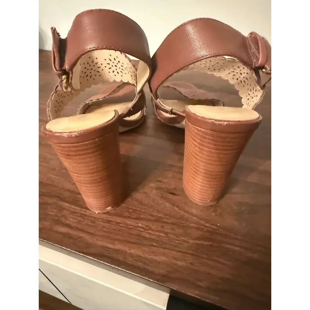Kate Spade NY Paula Laser Cut Women's Brown Leather Dress Sandal Block Heel 11M